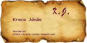 Krecs Jónás névjegykártya